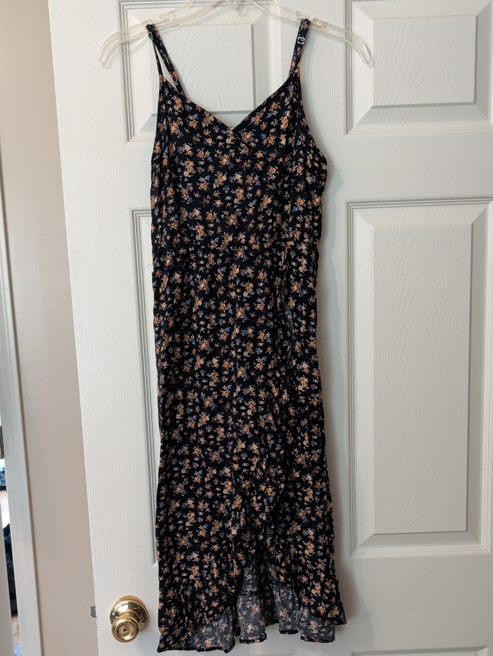 Girls Navy Floral Adjustable Spaghetti-Strap Midi Dress, Size Large (14)
